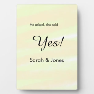 He asked she said yes engagement yellow pastel plaque