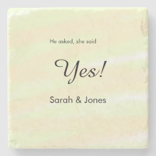 He asked she said yes engagement yellow pastel stone coaster
