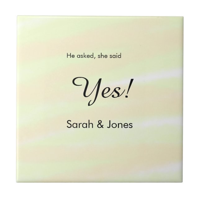 He asked she said yes engagement yellow pastel  tile (Front)