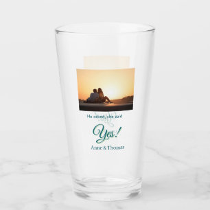 He asked she said yes photo engaged blue green glass