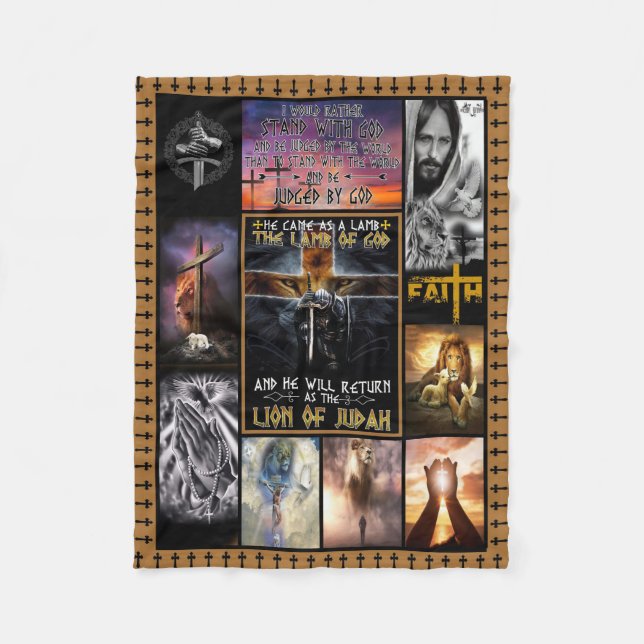 He Came As A Lamb The Lamb Of God Lion Of Judah Fleece Blanket (Front)