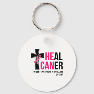 He Can Heal Cancer Christian Ribbon Breast Cancer  Key Ring