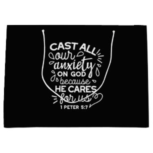 He Cares for You – Encouraging Christian Quote Large Gift Bag
