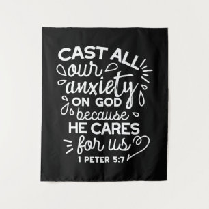 He Cares for You – Encouraging Christian Quote Tapestry