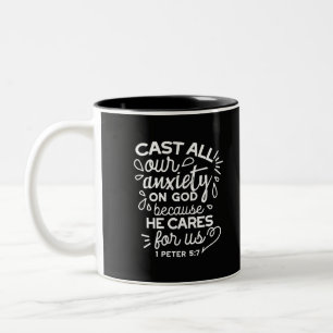 He Cares for You – Encouraging Christian Quote Two-Tone Coffee Mug