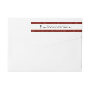 He Cares for You Scripture Personalised Red Trim Wrap Around Label