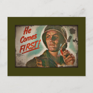 He Comes First WWII Food Rationing Postcard