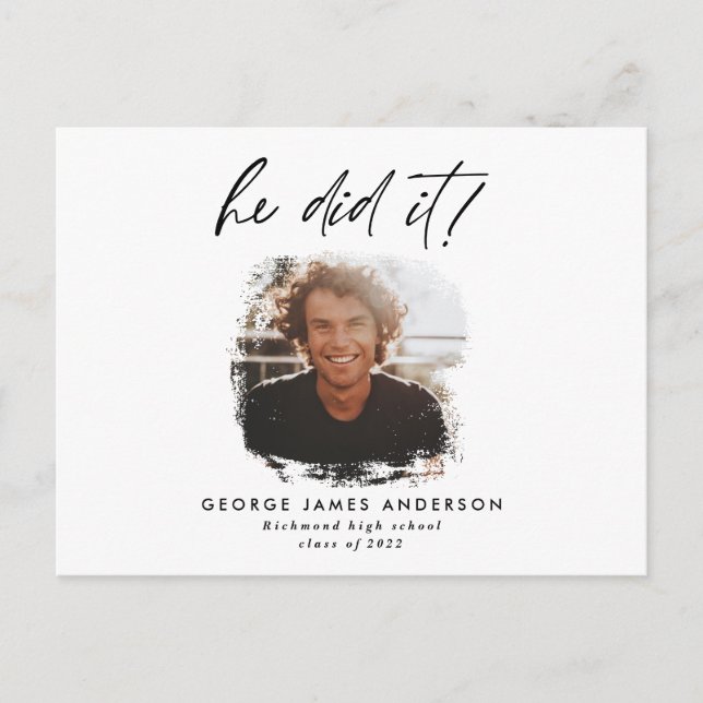 He did it blue modern photo graduation postcard (Front)