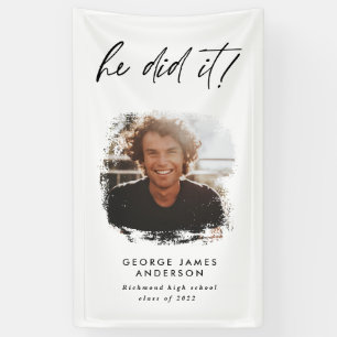 He did it charcoal geometric photo graduation  banner