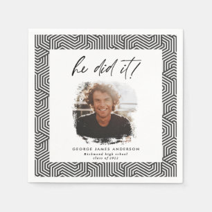 He did it charcoal geometric photo graduation nap napkin