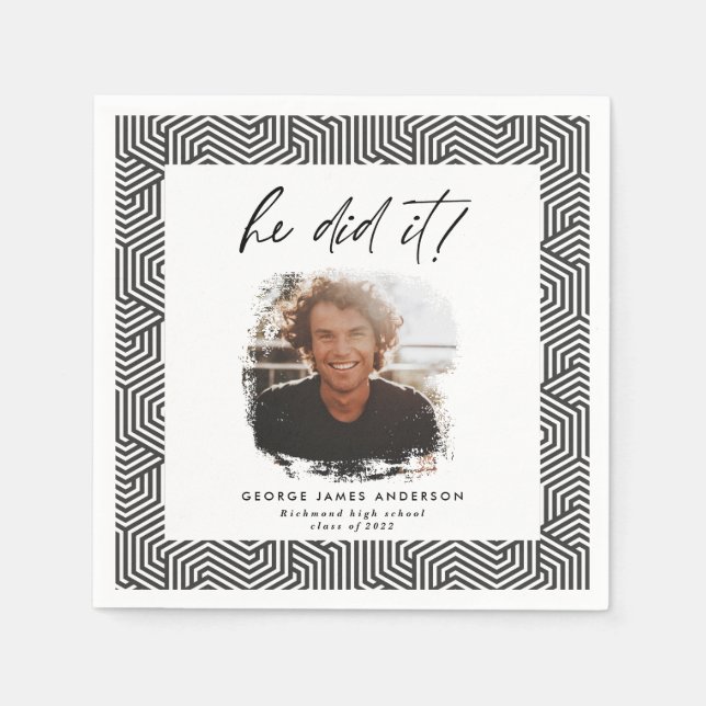 He did it charcoal geometric photo graduation  nap napkin (Front)