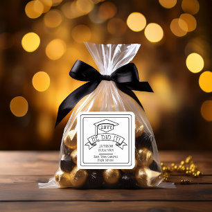 He Did It Grad Cap Graduation Name School Square Sticker