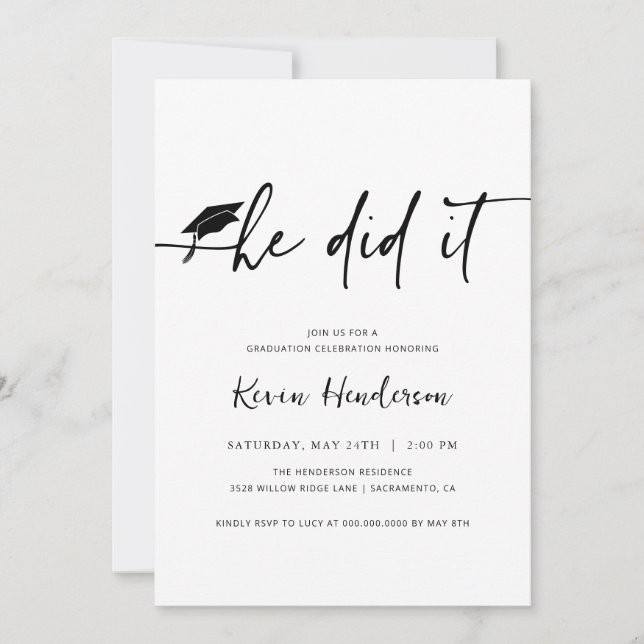 He Did It Graduation Invitation (Front)