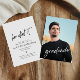 He Did It Graduation Photo Invitation