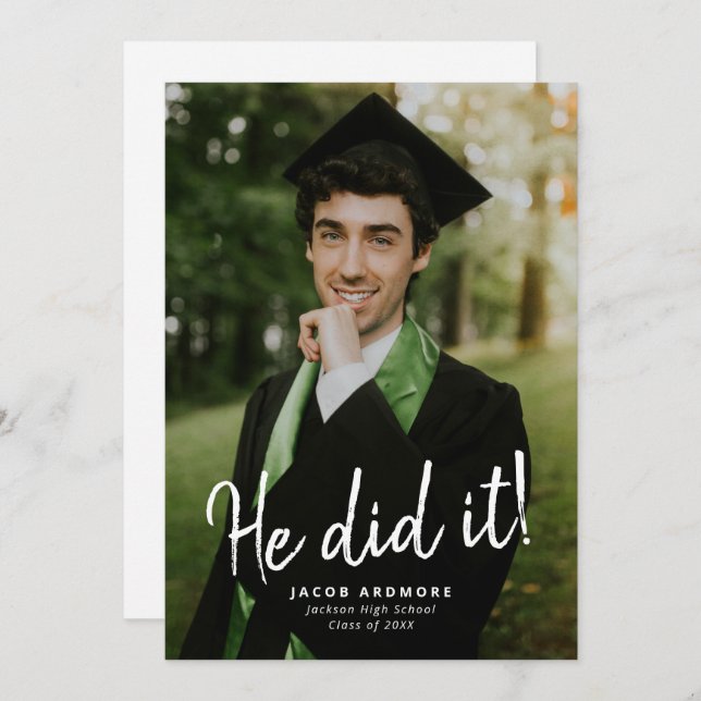 He Did It! Graduation Photo Invitation (Front/Back)
