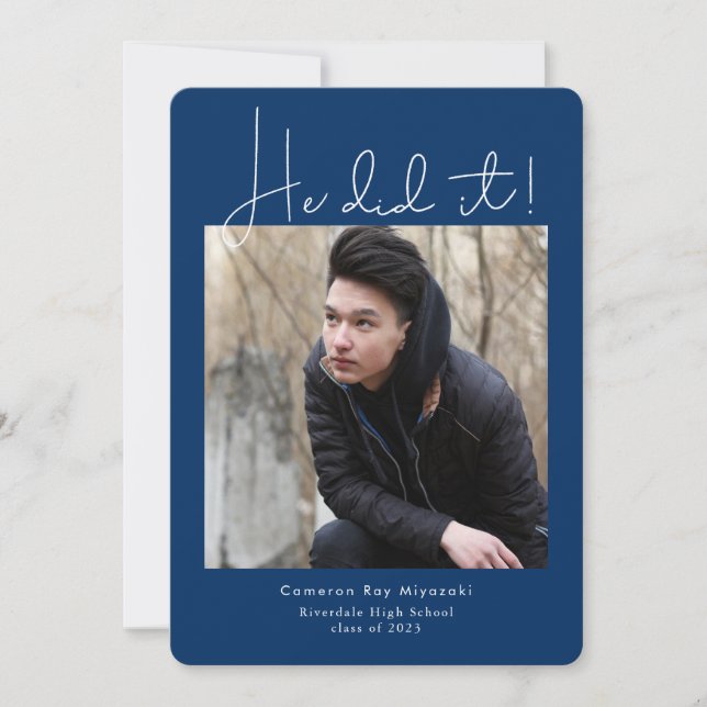 He Did It Modern Graduation Photo Announcement (Front)
