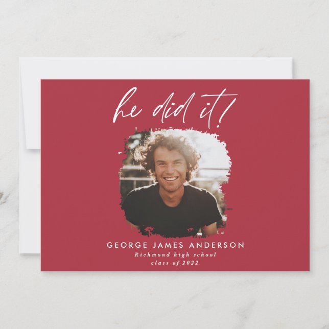 He did it red modern photo graduation   invitation (Front)