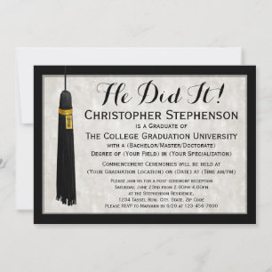 He Did It Tassel College Graduation Invitation