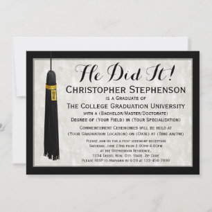 He Did It Tassel College Graduation Invitation