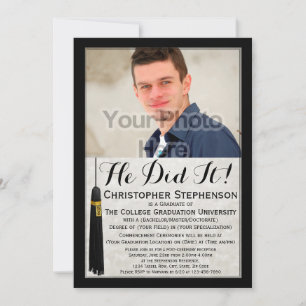 He Did It Tassel Custom Photo College Graduation Invitation