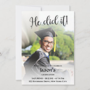 He Did It! White Gradient Photo Graduation Invitation