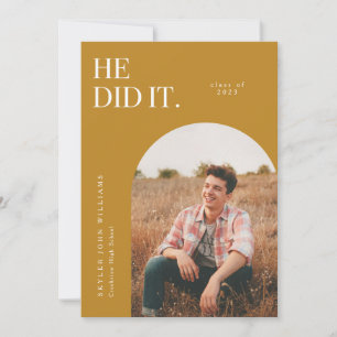 He Did It Yellow Arch Graduation Announcement