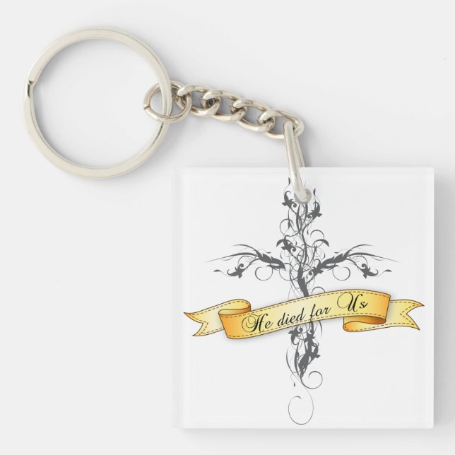He Died for Us Floral Cross Key Ring (Front)