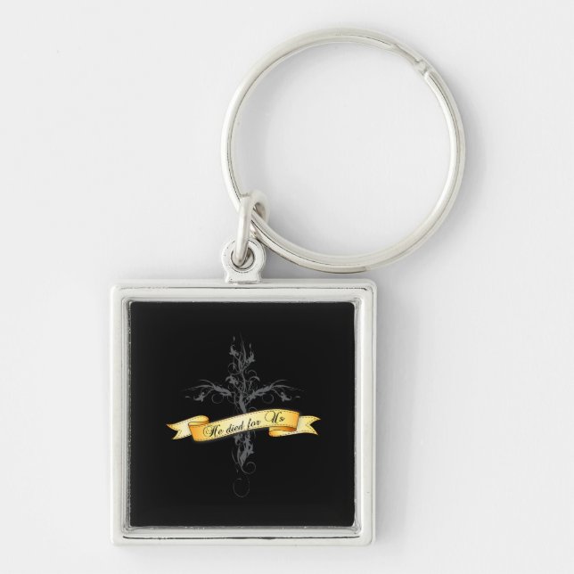 He Died for Us Floral Cross Key Ring (Front)