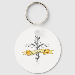 He Died for Us Floral Cross Key Ring