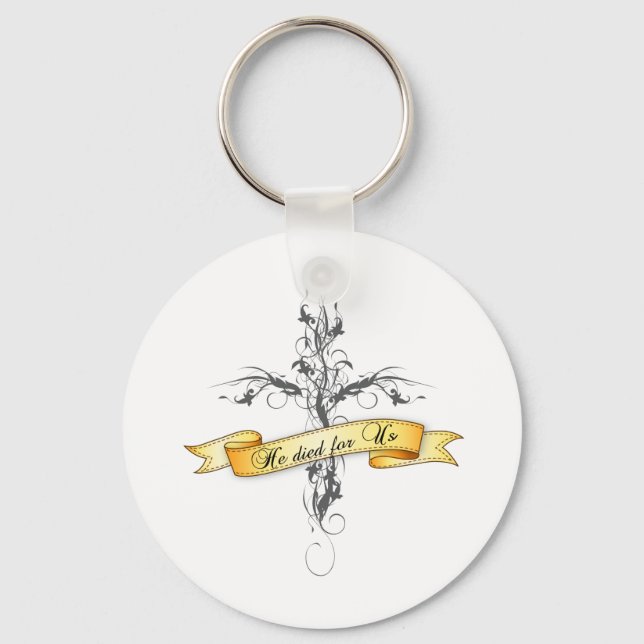 He Died for Us Floral Cross Key Ring (Front)