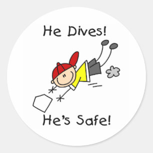 He Dives He's Safe Classic Round Sticker