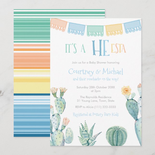 HE-esta Mexican Couples Baby Shower For Boy Invitation (Front/Back)