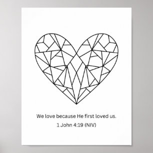 He First Loved Us Mosaic Heart Coloring Page  Poster
