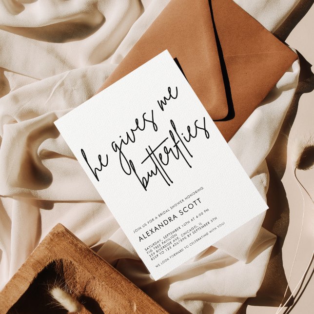 He give me butterflies Minimalist Bridal Shower Invitation (Creator Uploaded)