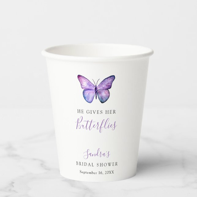 He Gives her Butterflies Bridal Shower Butterfly Paper Cups (Front)