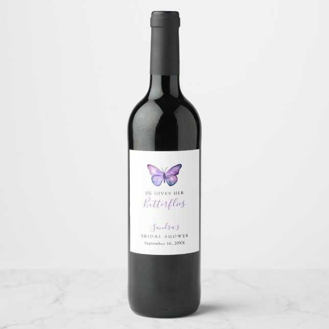 He Gives her Butterflies Bridal Shower Butterfly Wine Label (Front)