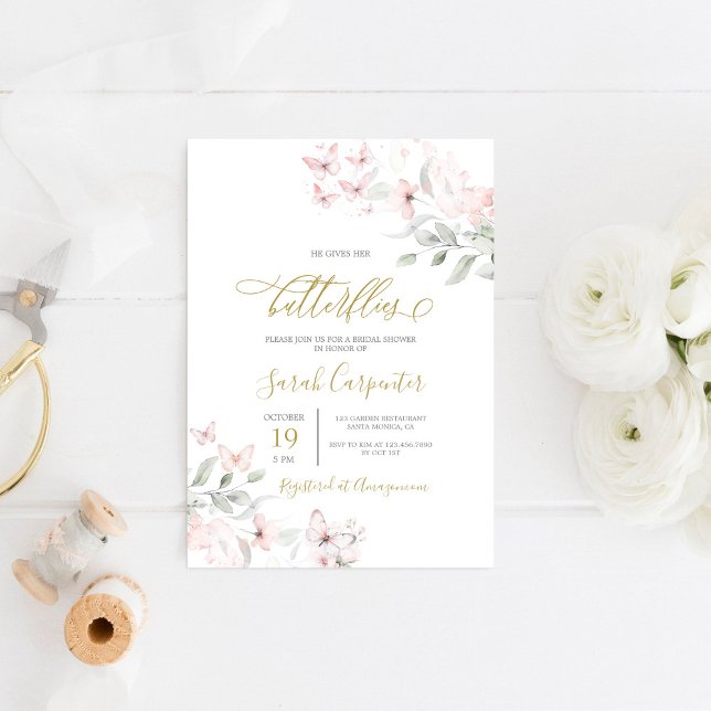He gives her butterflies bridal shower invitation (Creator Uploaded)