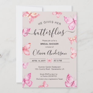 He gives her Butterflies Bridal Shower Invitation