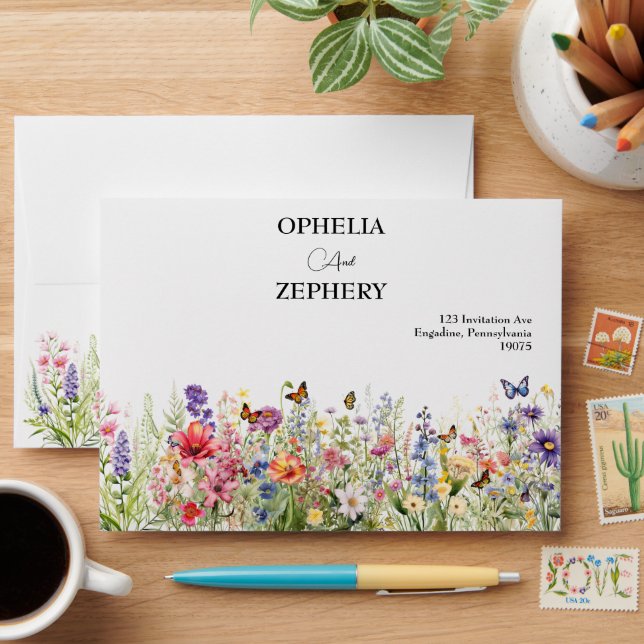 He gives her butterflies Wildflower Invitation Envelope (Desk)