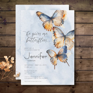 He Gives Me Butterflies Blue Bridal Shower Invitation