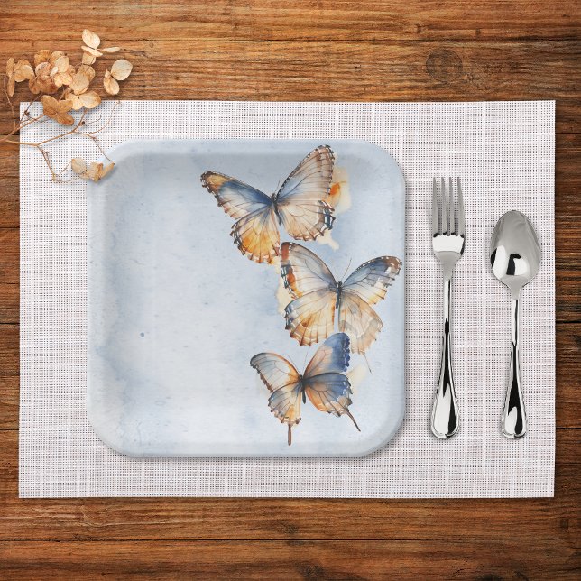 He Gives Me Butterflies Blue Modern Bridal Shower Paper Plate (Creator Uploaded)