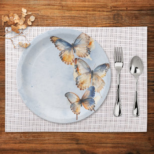 He Gives Me Butterflies Blue Modern Bridal Shower Paper Plate