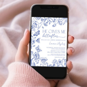 He Gives Me Butterflies Blue Vintage Bridal Shower Invitation