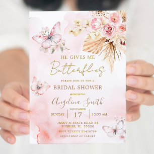 He Gives Me Butterflies Boho Bridal Shower Invitation