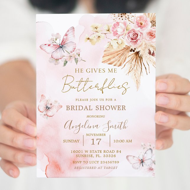 He Gives Me Butterflies Boho Bridal Shower Invitation (Creator Uploaded)