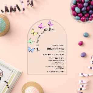 He Gives Me Butterflies Bridal Shower Acrylic Invitations