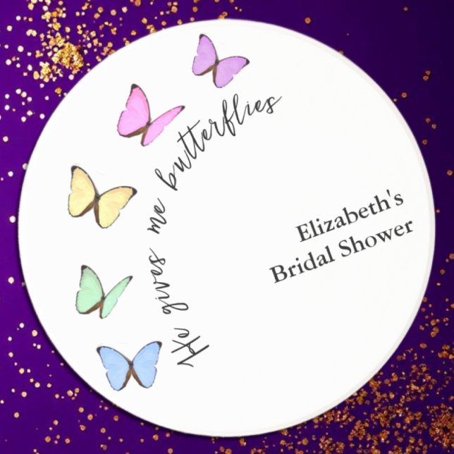 He Gives Me Butterflies Bridal Shower Coaster (Creator Uploaded)