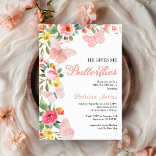 He Gives Me Butterflies Bridal Shower Floral Invitation