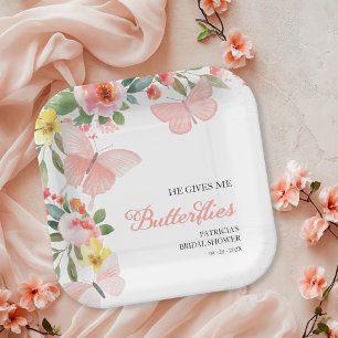 He Gives Me Butterflies Bridal Shower Floral Paper Plate