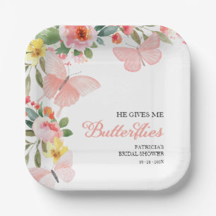 He Gives Me Butterflies Bridal Shower Floral Paper Plate